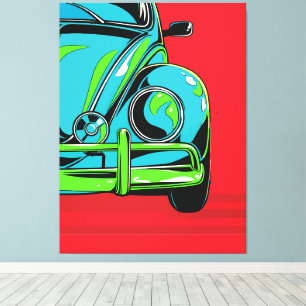 Retro Türkis Sportwagen Front Pop Art Leinwanddruck