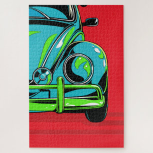 Retro Türkis Sportwagen Front Pop Art Puzzle