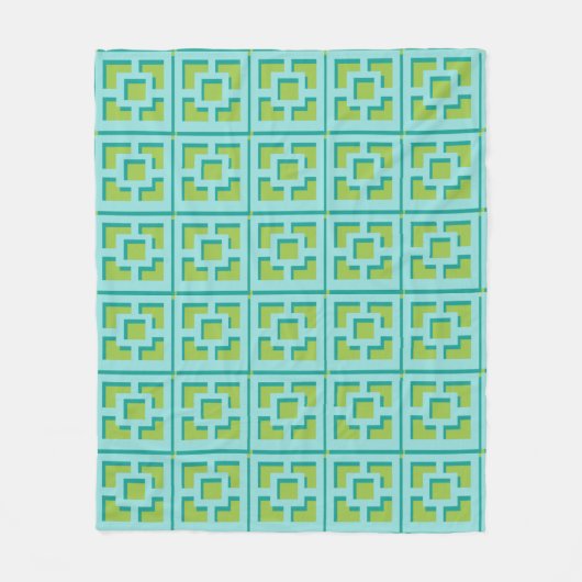 Retro Türkis und grüner Trellis Fleece Blanket (Vorderseite)