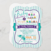 Retro Türkis und Lila Babydusche Einladung (Vorne/Hinten)