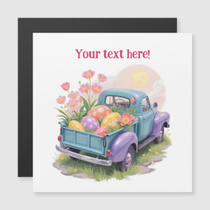 Retro Türkis- und Lila-LKW mit Ostereiern Magnetkarte