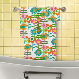 Retro-Türkis und orange Blume Badhandtuch Set