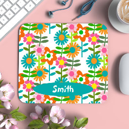 Retro-Türkis und orange Blume Mousepad