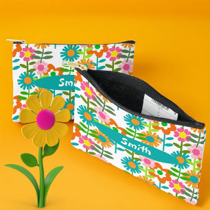 Retro-Türkis und orange Blume Zubehörtasche