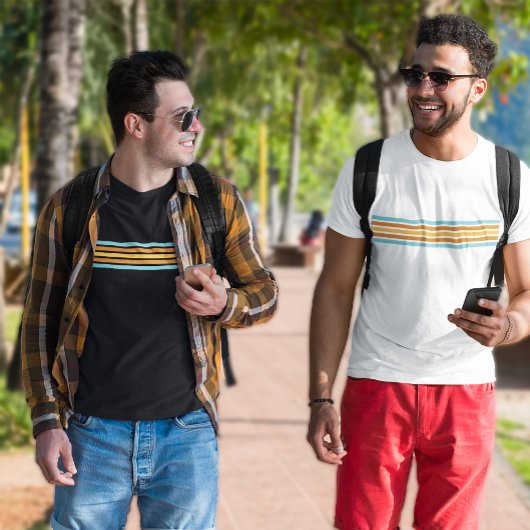 Retro Türkis und Orange Streifen T-Shirt