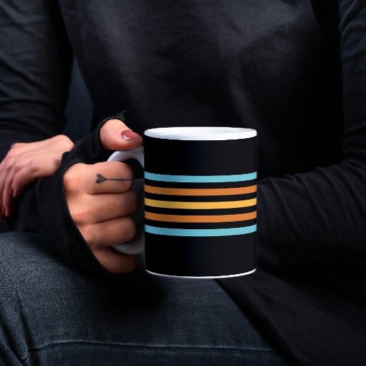 Retro Türkis und Orange Streifen Tasse