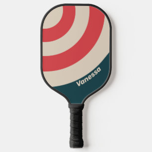 Retro Türkis Vibe Kreis Streifen mit Namen Pickleball Schläger