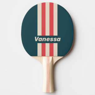 Retro Türkis Vibe Pin Streifen mit Namen Tischtennis Schläger