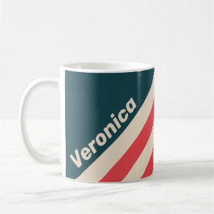 Retro Türkis Vibe Streifen mit Namen Kaffeetasse