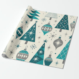Retro Türkis Weihnachtsbäume Mitte des Jahrhundert Geschenkpapier