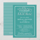 Retro Türkise Blue Cocktail Party Brautparty Einladung (Vorne/Hinten)