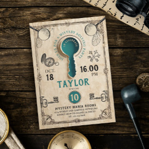 Retro Türkisfarbene Escape Room Schlüssel Geheimni Einladung