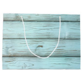 Retro türkisfarbene Farbe auf rustikalem Holz Große Geschenktüte (Rückseite)