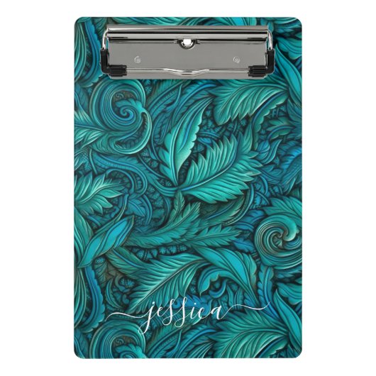 Retro türkisfarbene Schriftzeichen Mini Klemmbrett (Vorderseite)