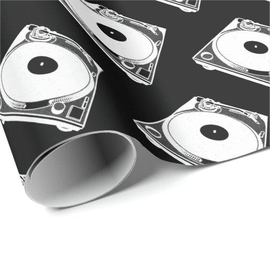Retro-Turntable Graphic in White Geschenkpapier (Rolleneckpunkt)