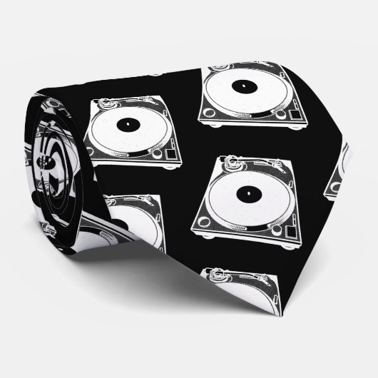 Retro-Turntable Graphic in White Krawatte (Gerollt)