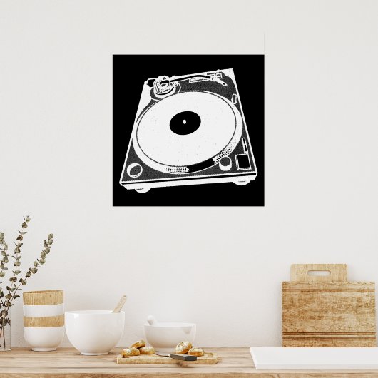 Retro-Turntable Graphic in White Poster (Küche)