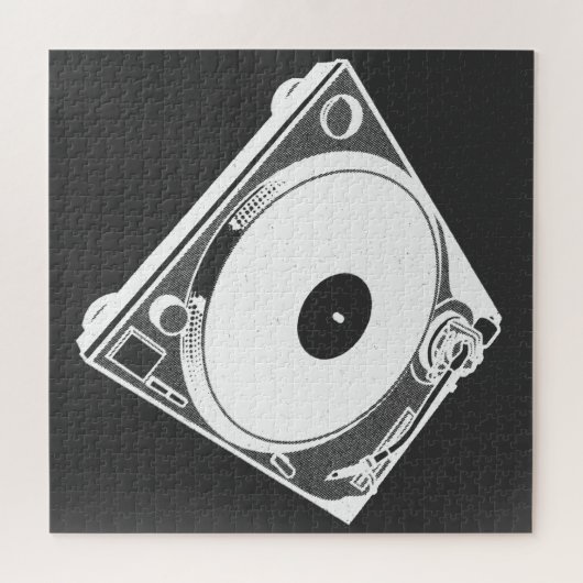Retro-Turntable Graphic in White Puzzle (Horizontal)