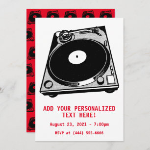 Retro-Turntable Schwarz grafisch Einladung