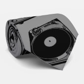 Retro-Turntable Schwarz grafisch Krawatte (Gerollt)