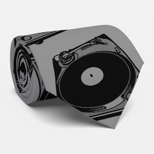 Retro-Turntable Schwarz grafisch Krawatte (Gerollt)