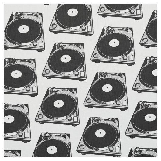 Retro-Turntable Schwarz grafisch Stoff (Muster)