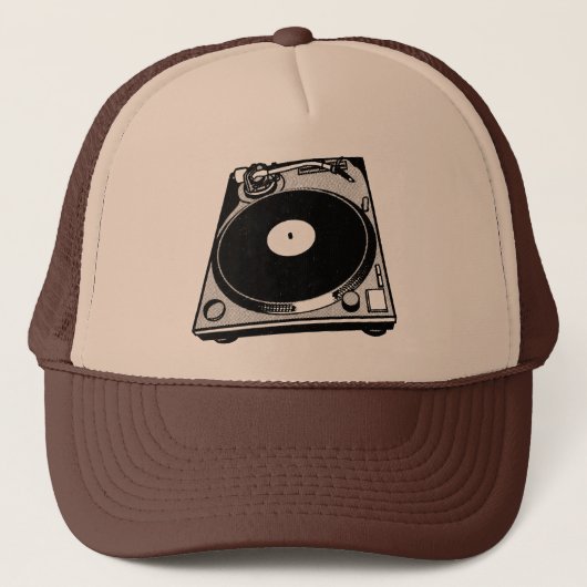 Retro-Turntable Schwarz grafisch Truckerkappe (Vorderseite)