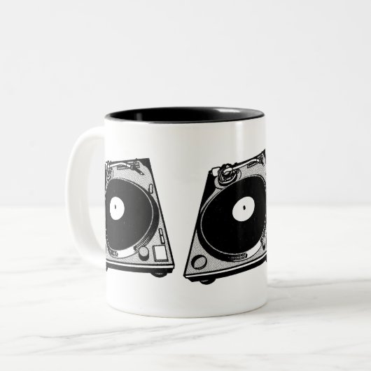 Retro-Turntable Schwarz grafisch Zweifarbige Tasse (Vorderseite Links)