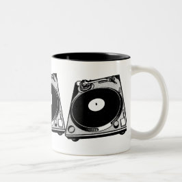 Retro-Turntable Schwarz grafisch Zweifarbige Tasse