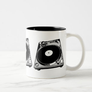 Retro-Turntable Schwarz grafisch Zweifarbige Tasse