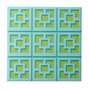 Retro Turquoise and Green Trellis Keramik Tile Fliese