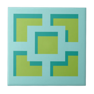 Retro Turquoise and Green Trellis Keramik Tile Fliese