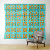 Retro Turquoise and Orange Trellis Tapestry Wandteppich (Beispiel (Horizontal))