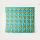 Retro Turquoise and Orange Trellis Tapestry Wandteppich (Vorderseite (Horizontal))