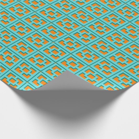 Retro Turquoise and Orange Trellis Wrapping Paper Geschenkpapier (Ecke)