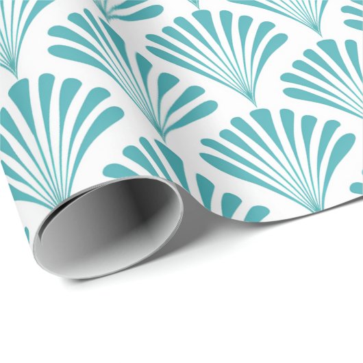 Retro-Turquoise-Art-Deko-Fans Muster Geschenkpapier (Rolleneckpunkt)