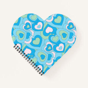 Retro Turquoise Blue Heart Spiral Notizblock