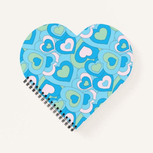 Retro Turquoise Blue Heart Spiral Notizblock (Vorderseite)