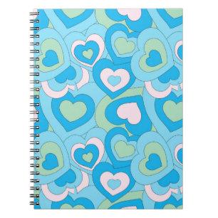 Retro Turquoise Blue Heart Spiral Notizblock