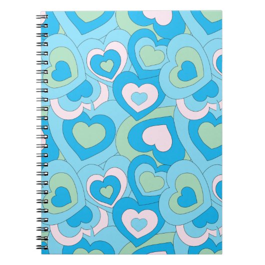 Retro Turquoise Blue Heart Spiral Notizblock (Vorderseite)