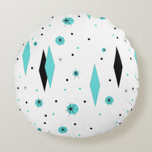 Retro Turquoise Diamanten & Sternexplosionen Rundk Rundes Kissen