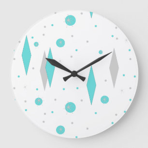 Retro Turquoise Diamond & Starburst Wall Clock Große Wanduhr