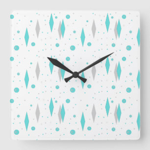 Retro Turquoise Diamond & Starburst Wall Clock Quadratische Wanduhr