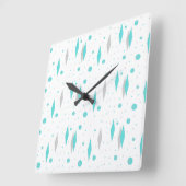 Retro Turquoise Diamond & Starburst Wall Clock Quadratische Wanduhr (Winkel)