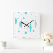 Retro Turquoise Diamond & Starburst Wall Clock Quadratische Wanduhr (Zuhause)