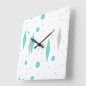 Retro Turquoise Diamond & Starburst Wall Clock Quadratische Wanduhr (Winkel)