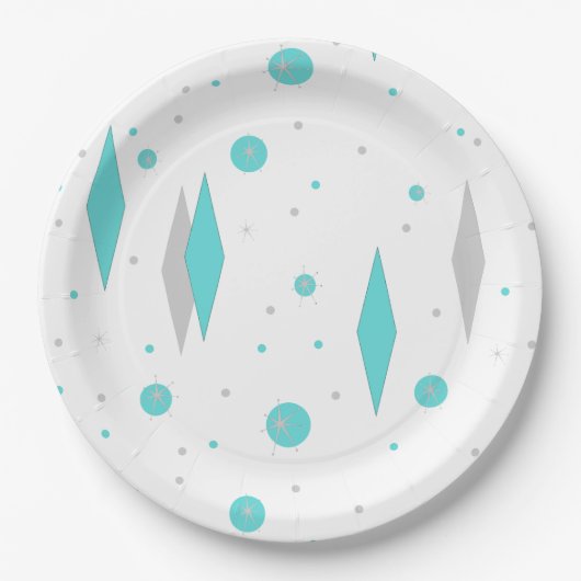 Retro Turquoise Diamond & Sternexplosion Paper Tel Pappteller (Vorderseite)