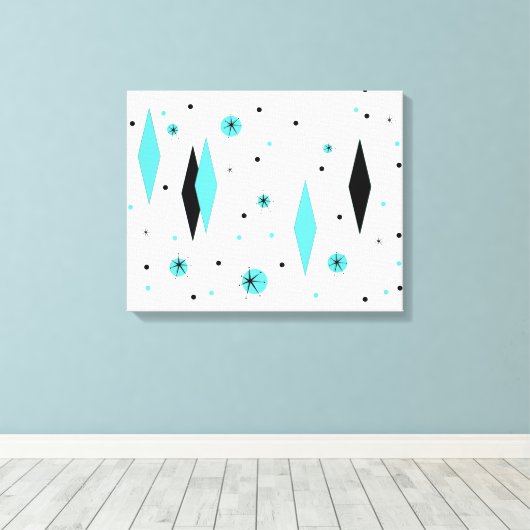 Retro Turquoise Diamonds & Sternexplosion Canvas P Leinwanddruck (Insitu (Holzboden))
