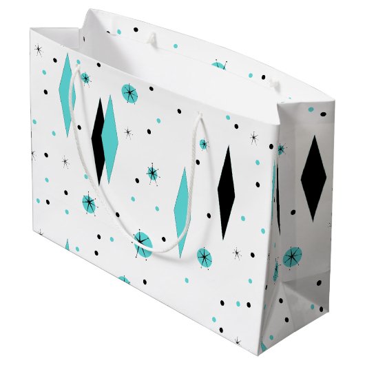 Retro Turquoise Diamonds & Sternexplosionen Gesche Große Geschenktüte (Rückseite Schrägansicht)