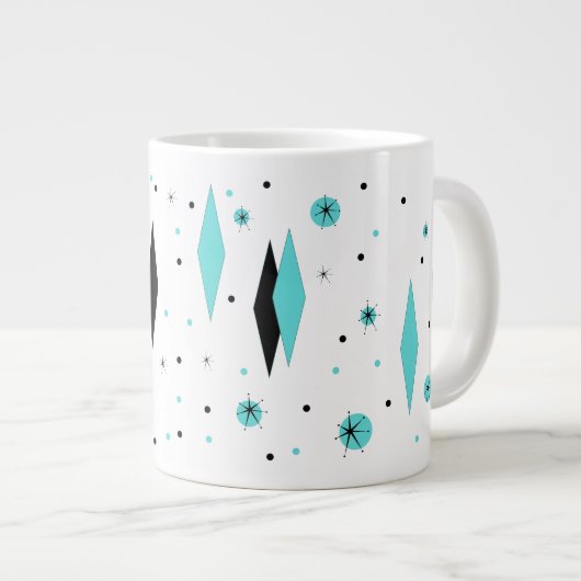 Retro Turquoise Diamonds & Sternexplosionen Jumbo  Jumbo-Tasse (Vorderseite Rechts)